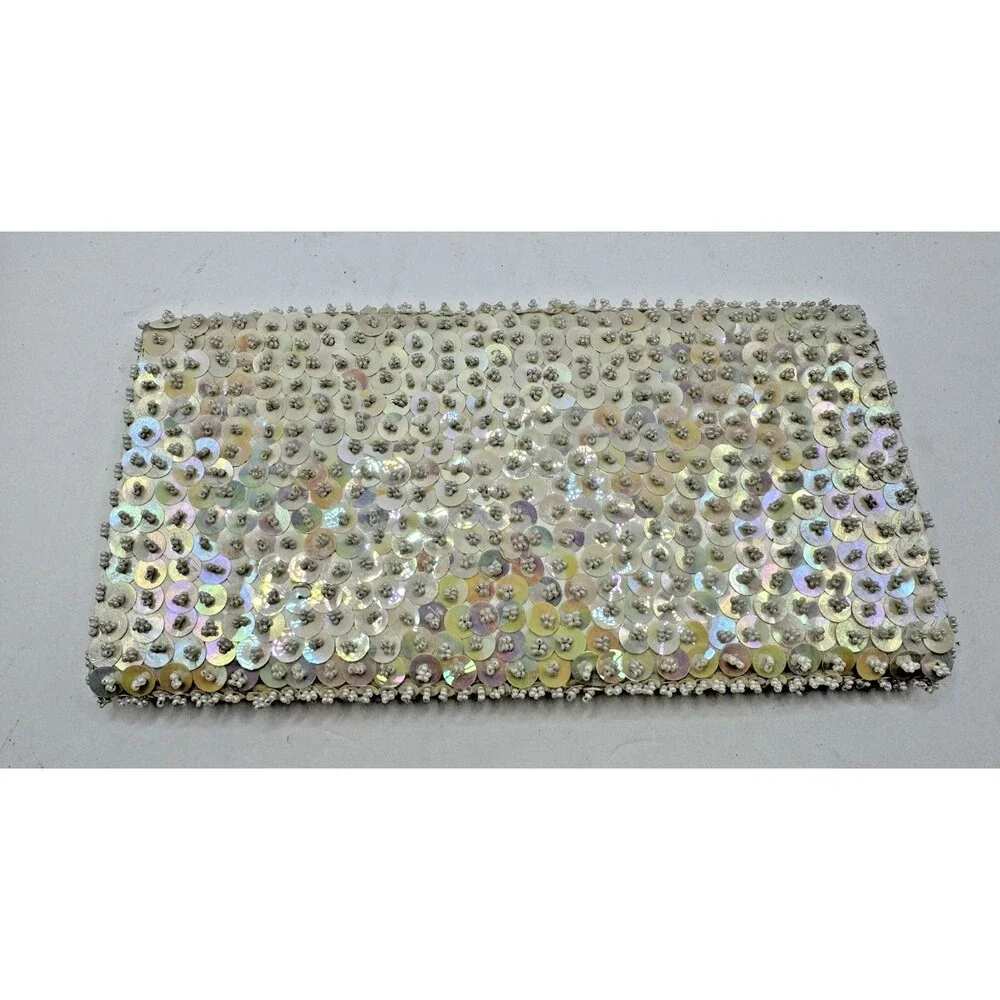 Vintage LA REGALE LTD. BEADED EVENING BAG Cream & White COLOR CLUTCH Hand Made